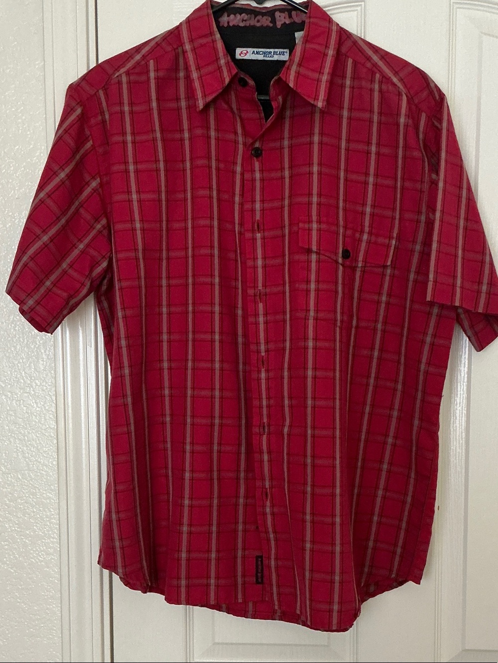 anchor blue Red Plaid Short-Sleeve Button-Down Shirt